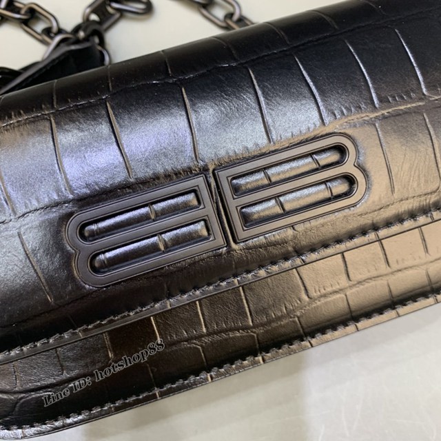 Balenciaga專櫃爆款小號鱷魚黑色黑扣肩背包 巴黎世家新款Gossip bag斜挎包 fyj1296